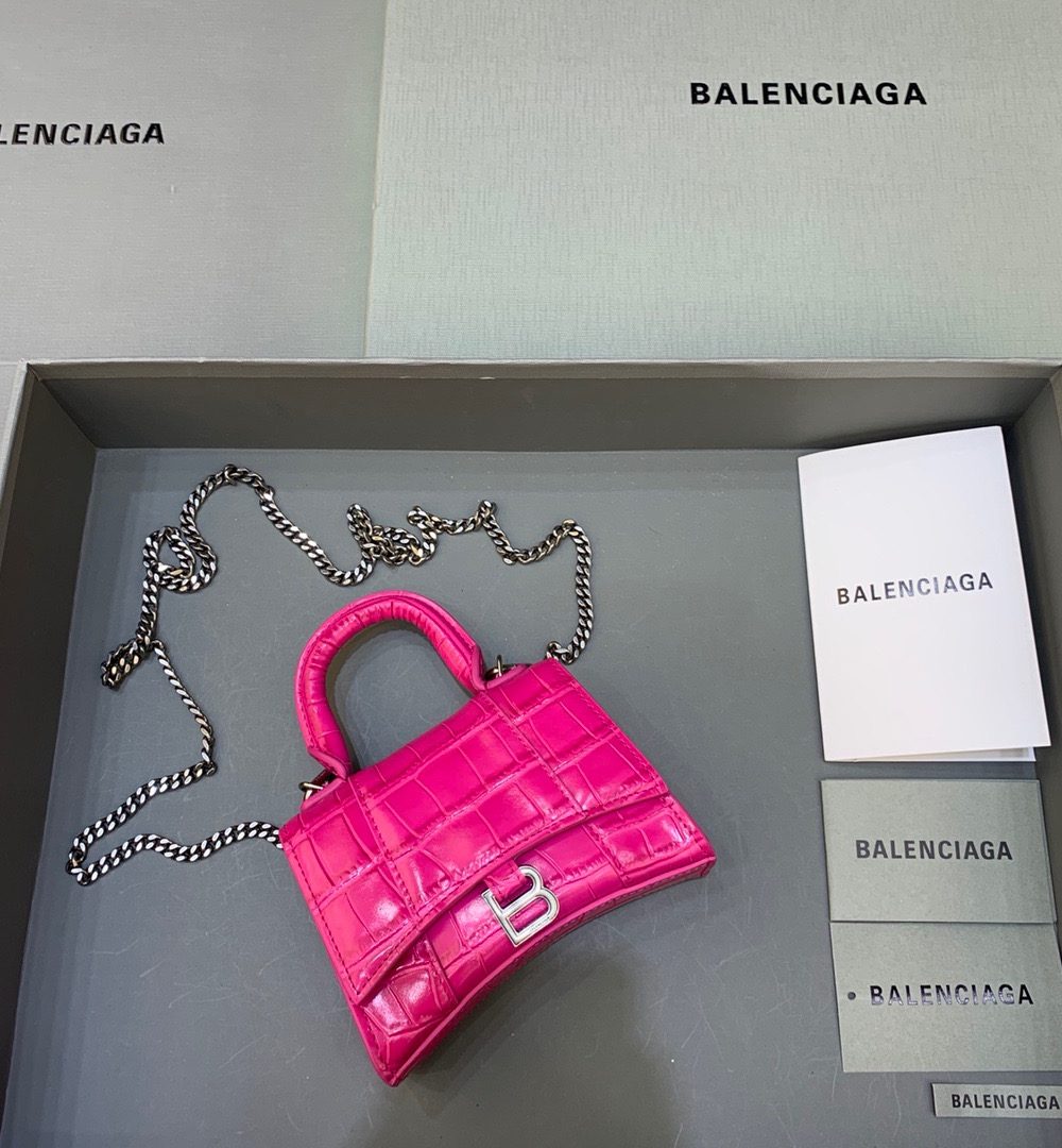 Balenciaga Hourglass Mini Handbag With Chain In Dark Pink, For Women, Women's Bags 4.7in/12cm