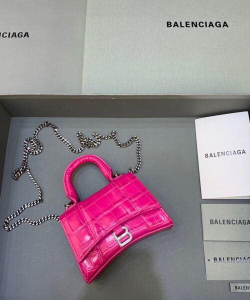 Balenciaga Hourglass Mini Handbag With Chain In Dark Pink, For Women, Women's Bags 4.7in/12cm