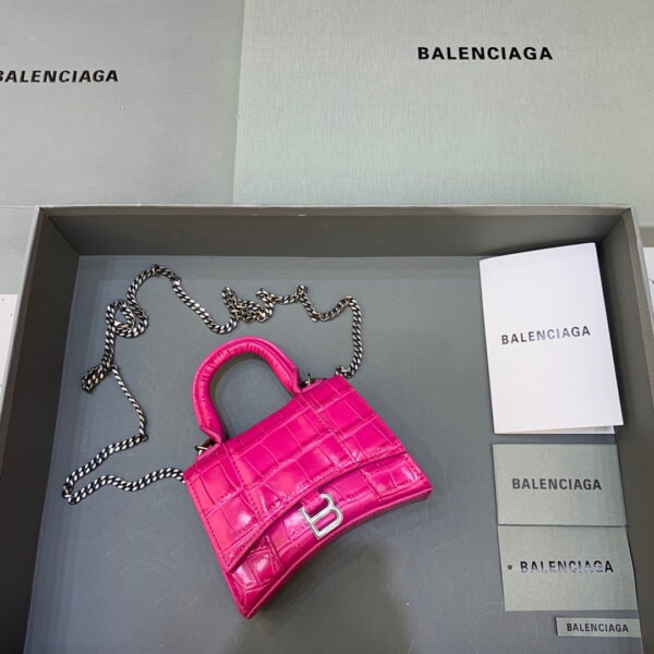 Balenciaga Hourglass Mini Handbag With Chain In Dark Pink, For Women, Women's Bags 4.7in/12cm