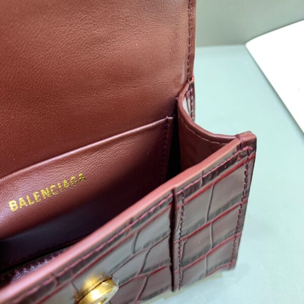 Balenciaga Hourglass Mini Handbag With Chain In Dark Red, For Women, Women's Bags 4.7in/12cm