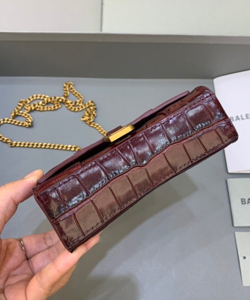 Balenciaga Hourglass Mini Handbag With Chain In Dark Red, For Women, Women's Bags 4.7in/12cm