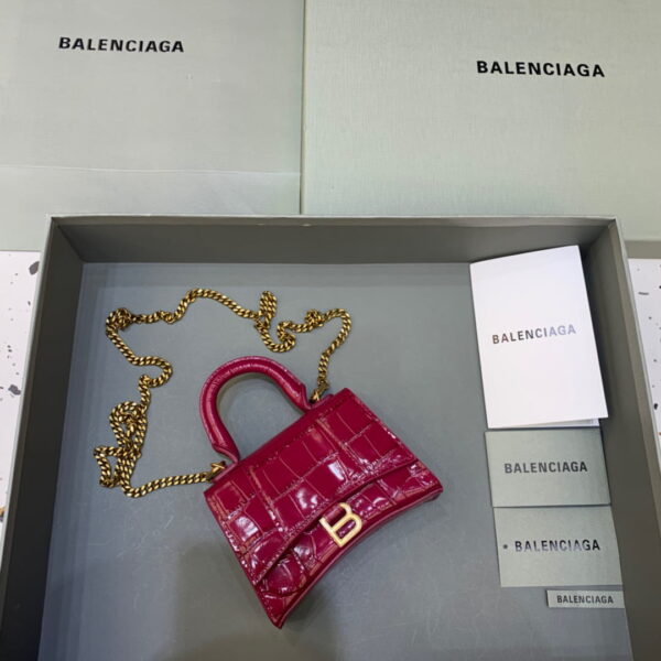 Balenciaga Hourglass Mini Handbag With Chain In Dark Red, For Women, Women's Bags 4.7in/12cm