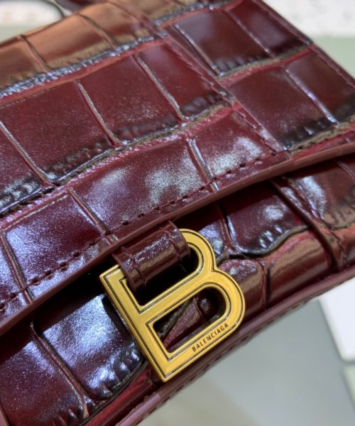 Balenciaga Hourglass Mini Handbag With Chain In Dark Red, For Women, Women's Bags 4.7in/12cm