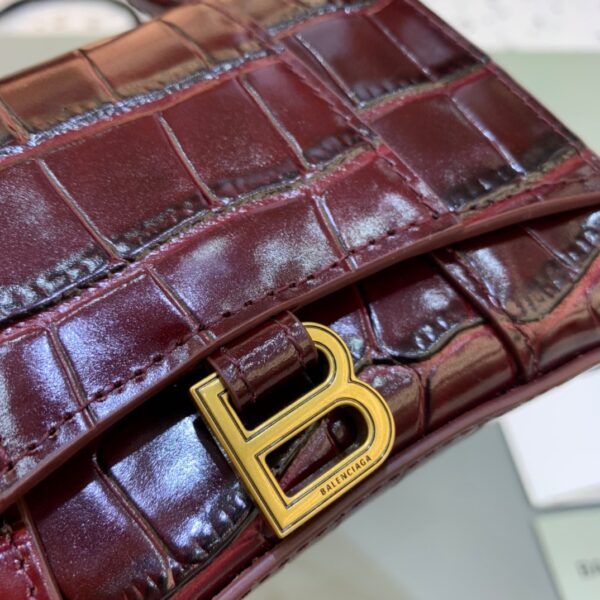 Balenciaga Hourglass Mini Handbag With Chain In Dark Red, For Women, Women's Bags 4.7in/12cm