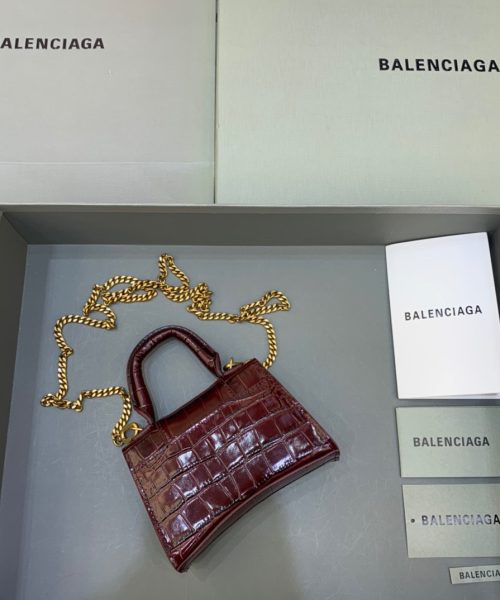 Balenciaga Hourglass Mini Handbag With Chain In Dark Red, For Women, Women's Bags 4.7in/12cm