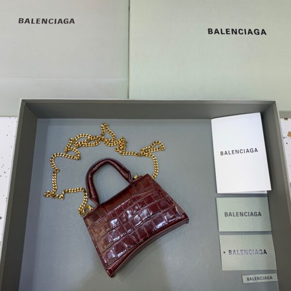 Balenciaga Hourglass Mini Handbag With Chain In Dark Red, For Women, Women's Bags 4.7in/12cm