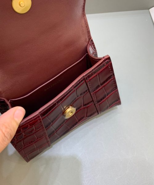 Balenciaga Hourglass Mini Handbag With Chain In Dark Red, For Women, Women's Bags 4.7in/12cm