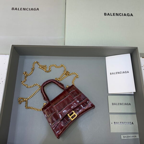 Balenciaga Hourglass Mini Handbag With Chain In Dark Red, For Women, Women's Bags 4.7in/12cm