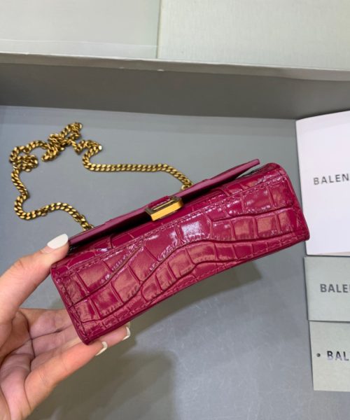 Balenciaga Hourglass Mini Handbag With Chain In Dark Red, For Women, Women's Bags 4.7in/12cm