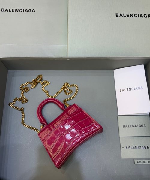 Balenciaga Hourglass Mini Handbag With Chain In Dark Red, For Women, Women's Bags 4.7in/12cm