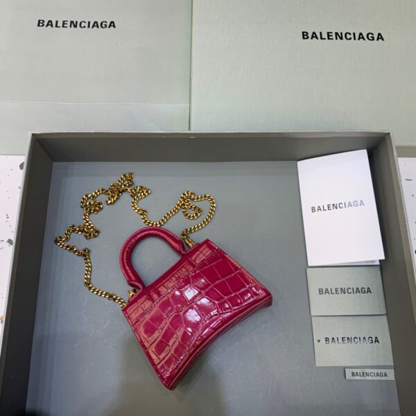 Balenciaga Hourglass Mini Handbag With Chain In Dark Red, For Women, Women's Bags 4.7in/12cm