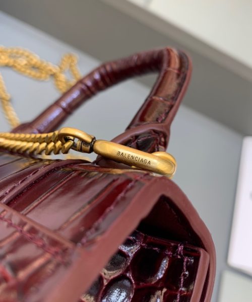 Balenciaga Hourglass Mini Handbag With Chain In Dark Red, For Women, Women's Bags 4.7in/12cm