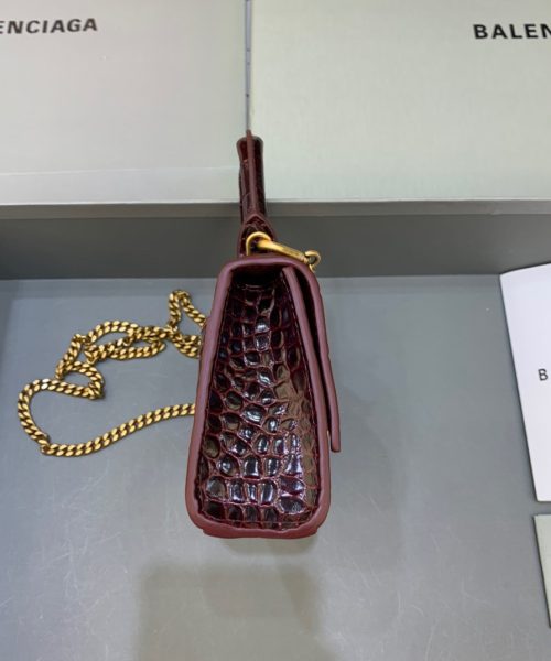 Balenciaga Hourglass Mini Handbag With Chain In Dark Red, For Women, Women's Bags 4.7in/12cm