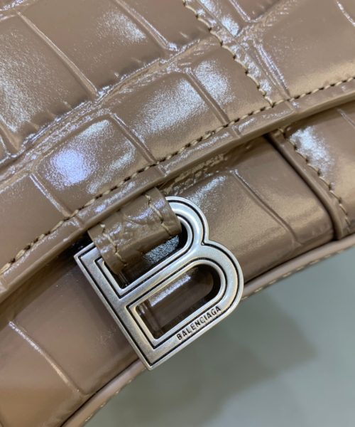 Balenciaga Hourglass Mini Handbag With Chain In Earth Brown, For Women, Women's Bags 4.7in/12cm