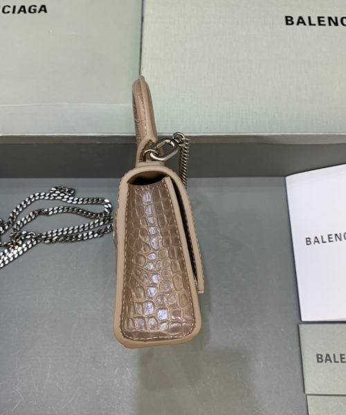 Balenciaga Hourglass Mini Handbag With Chain In Earth Brown, For Women, Women's Bags 4.7in/12cm