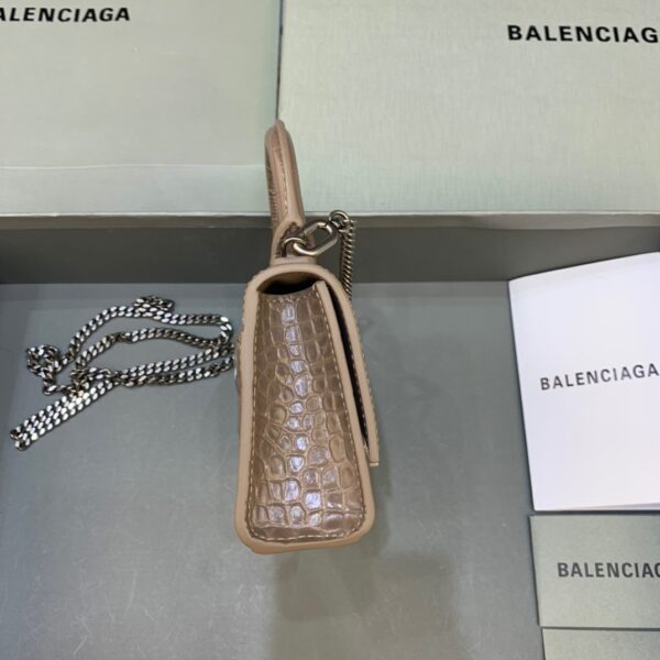 Balenciaga Hourglass Mini Handbag With Chain In Earth Brown, For Women, Women's Bags 4.7in/12cm