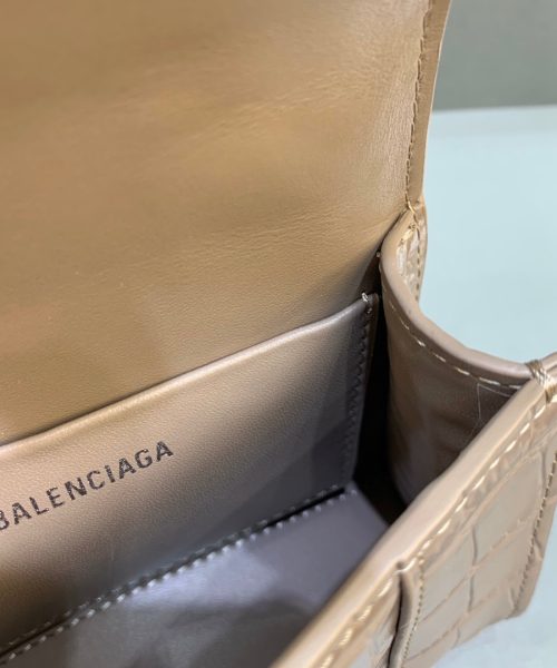 Balenciaga Hourglass Mini Handbag With Chain In Earth Brown, For Women, Women's Bags 4.7in/12cm