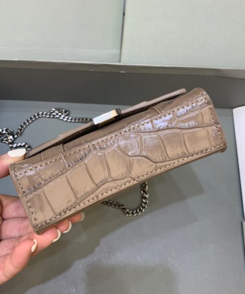 Balenciaga Hourglass Mini Handbag With Chain In Earth Brown, For Women, Women's Bags 4.7in/12cm