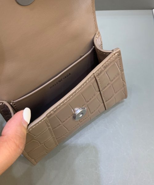 Balenciaga Hourglass Mini Handbag With Chain In Earth Brown, For Women, Women's Bags 4.7in/12cm