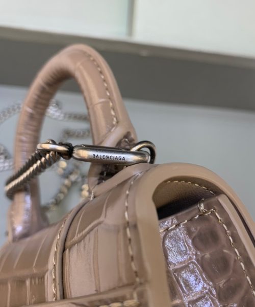 Balenciaga Hourglass Mini Handbag With Chain In Earth Brown, For Women, Women's Bags 4.7in/12cm