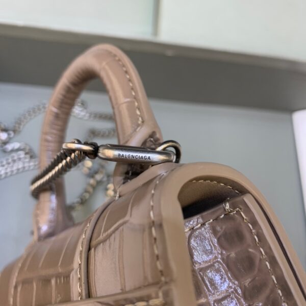 Balenciaga Hourglass Mini Handbag With Chain In Earth Brown, For Women, Women's Bags 4.7in/12cm