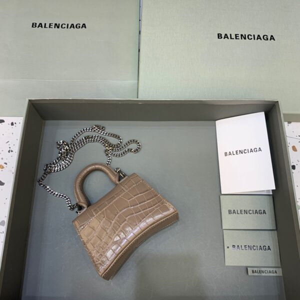 Balenciaga Hourglass Mini Handbag With Chain In Earth Brown, For Women, Women's Bags 4.7in/12cm