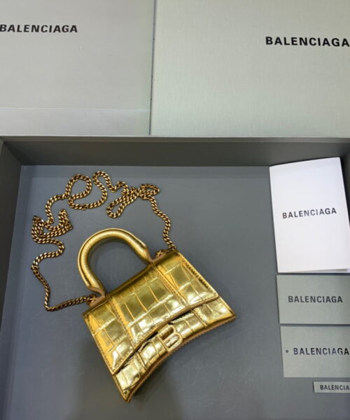 Balenciaga Hourglass Mini Handbag With Chain In Gold, For Women, Women's Bags 4.7in/12cm 6646761S49M8005