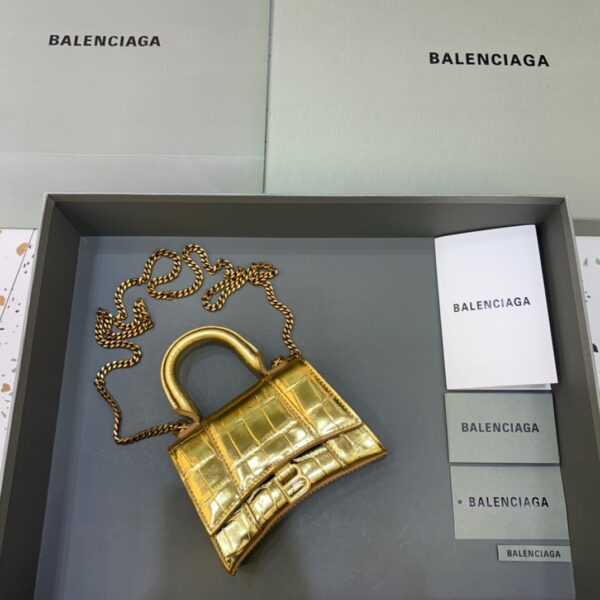 Balenciaga Hourglass Mini Handbag With Chain In Gold, For Women, Women's Bags 4.7in/12cm 6646761S49M8005