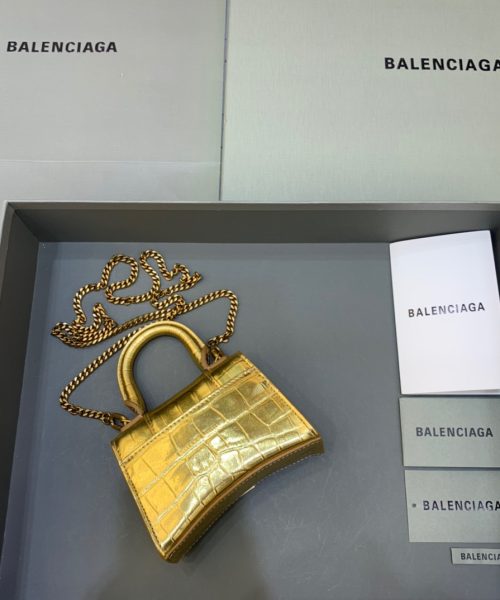 Balenciaga Hourglass Mini Handbag With Chain In Gold, For Women, Women's Bags 4.7in/12cm 6646761S49M8005