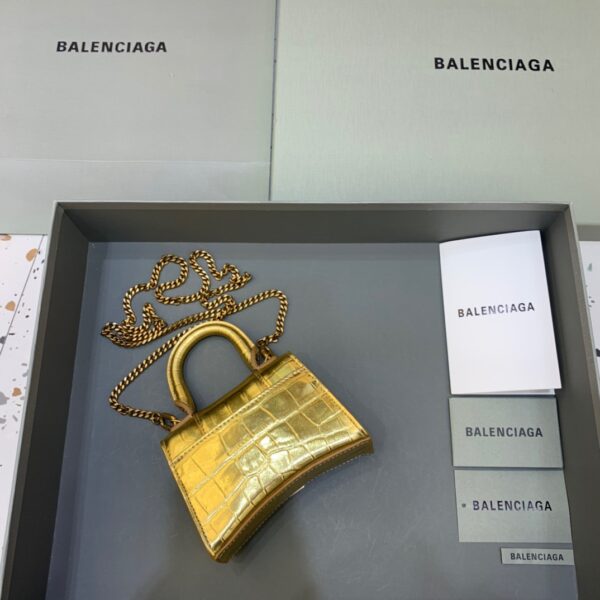 Balenciaga Hourglass Mini Handbag With Chain In Gold, For Women, Women's Bags 4.7in/12cm 6646761S49M8005