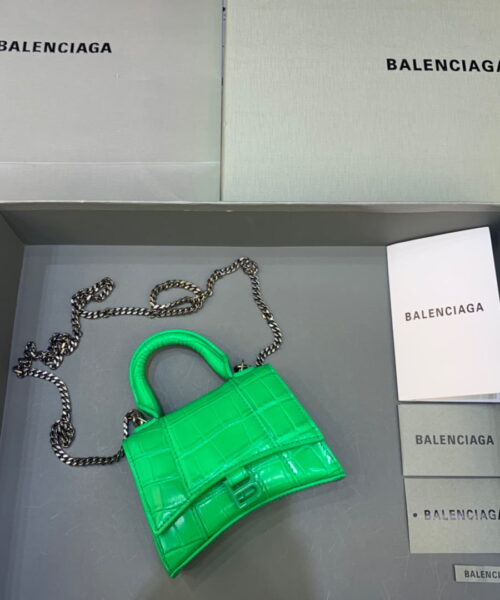 Balenciaga Hourglass Mini Handbag With Chain In Green, For Women, Women's Bags 4.7in/12cm