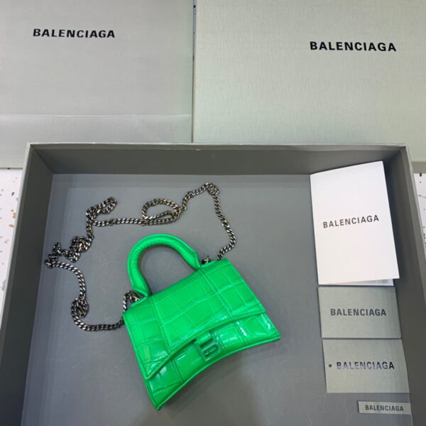 Balenciaga Hourglass Mini Handbag With Chain In Green, For Women, Women's Bags 4.7in/12cm