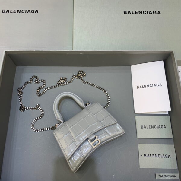 Balenciaga Hourglass Mini Handbag With Chain In Grey, For Women, Women's Bags 4.7in/12cm