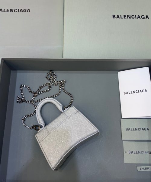 Balenciaga Hourglass Mini Handbag With Chain In Grey, For Women, Women's Bags 4.7in/12cm