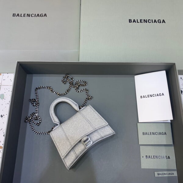 Balenciaga Hourglass Mini Handbag With Chain In Grey, For Women, Women's Bags 4.7in/12cm