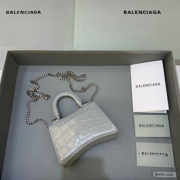 Balenciaga Hourglass Mini Handbag With Chain In Grey, For Women, Women's Bags 4.7in/12cm