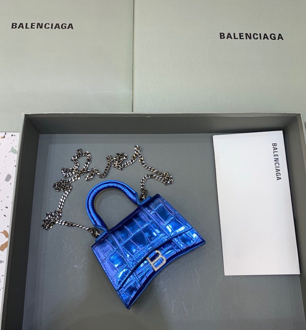 Balenciaga Hourglass Mini Handbag With Chain In Light Blue, For Women, Women's Bags 4.7in/12cm