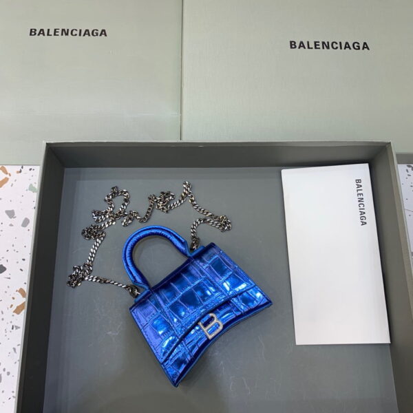 Balenciaga Hourglass Mini Handbag With Chain In Light Blue, For Women, Women's Bags 4.7in/12cm