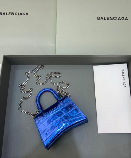 Balenciaga Hourglass Mini Handbag With Chain In Light Blue, For Women, Women's Bags 4.7in/12cm