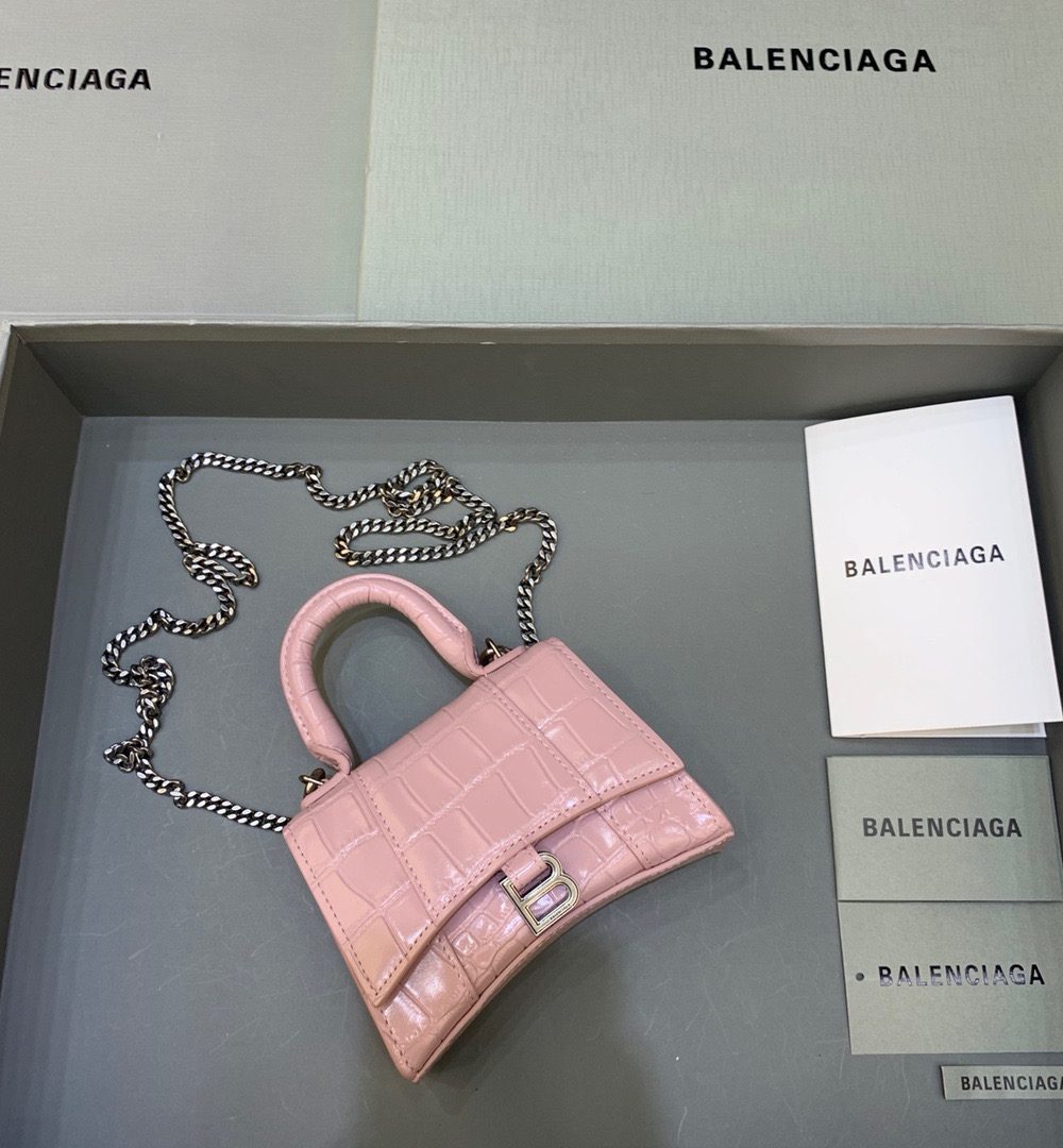 Balenciaga Hourglass Mini Handbag With Chain In Light Pink, For Women, Women's Bags 4.7in/12cm