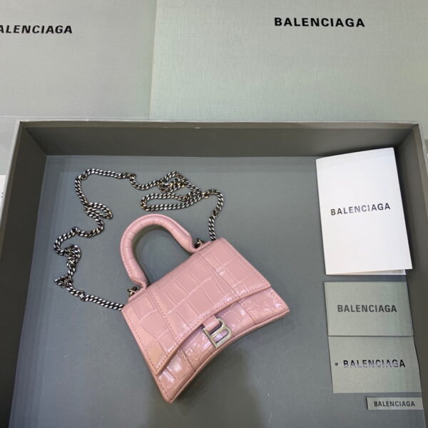 Balenciaga Hourglass Mini Handbag With Chain In Light Pink, For Women, Women's Bags 4.7in/12cm