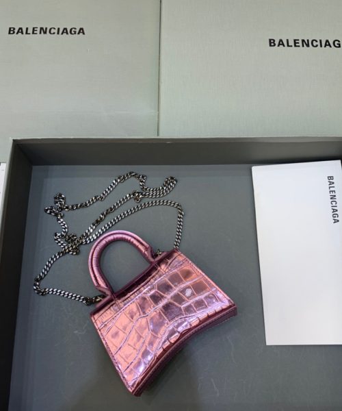 Balenciaga Hourglass Mini Handbag With Chain In Light Pink, For Women, Women's Bags 4.7in/12cm