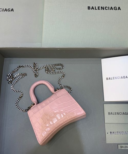 Balenciaga Hourglass Mini Handbag With Chain In Light Pink, For Women, Women's Bags 4.7in/12cm