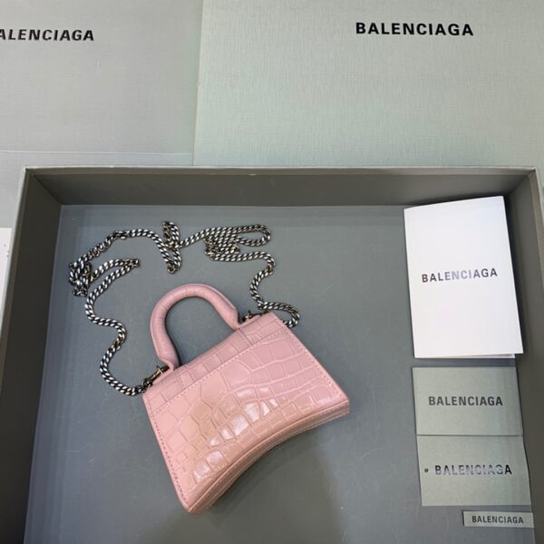 Balenciaga Hourglass Mini Handbag With Chain In Light Pink, For Women, Women's Bags 4.7in/12cm