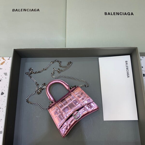Balenciaga Hourglass Mini Handbag With Chain In Light Pink, For Women, Women's Bags 4.7in/12cm