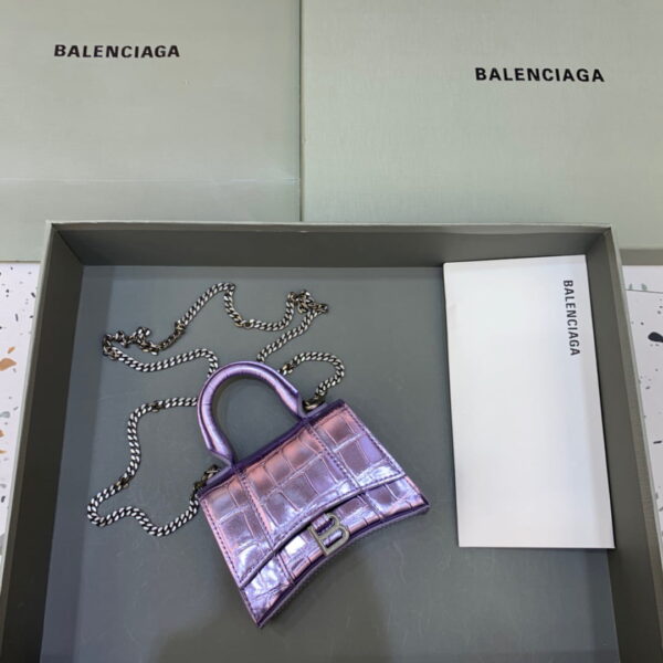 Balenciaga Hourglass Mini Handbag With Chain In Light Violet, For Women, Women's Bags 4.7in/12cm