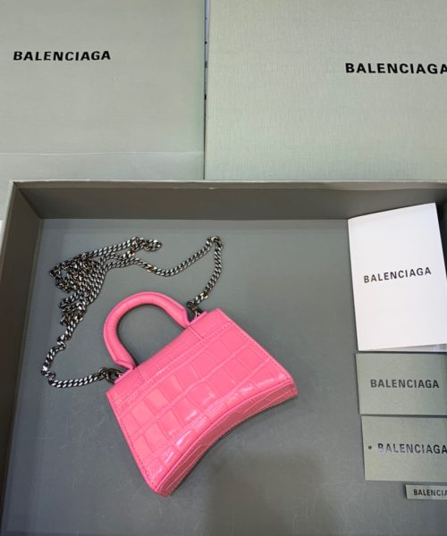 Balenciaga Hourglass Mini Handbag With Chain In Pink, For Women, Women's Bags 4.7in/12cm