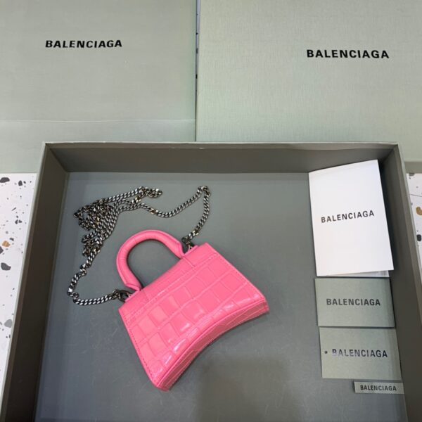 Balenciaga Hourglass Mini Handbag With Chain In Pink, For Women, Women's Bags 4.7in/12cm