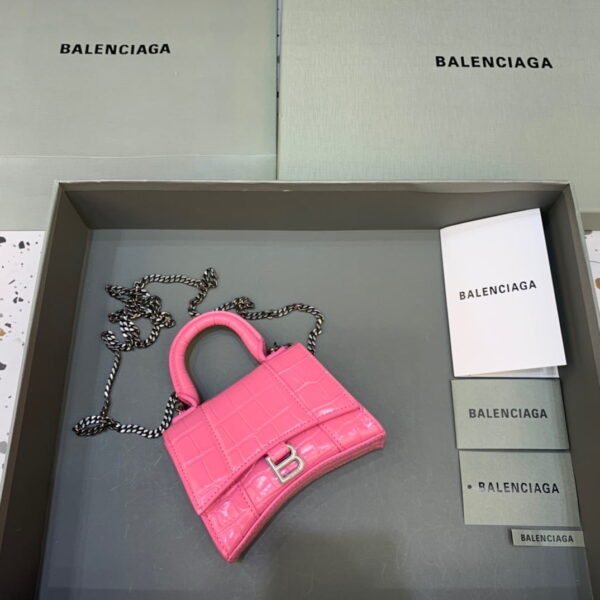 Balenciaga Hourglass Mini Handbag With Chain In Pink, For Women, Women's Bags 4.7in/12cm