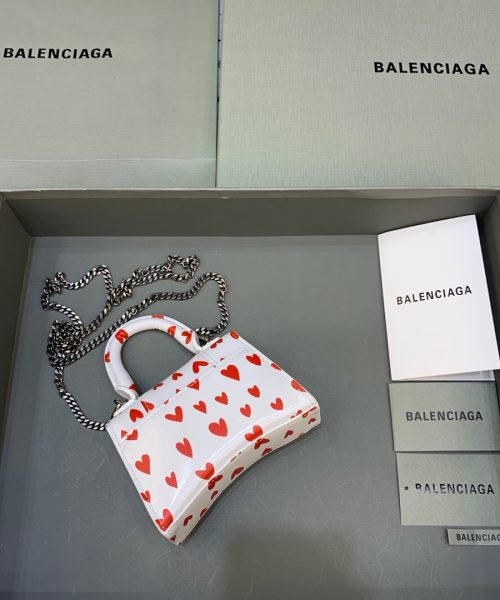 Balenciaga Hourglass Mini Handbag With Chain In Red And White, For Women, Women's Bags 4.7in/12cm